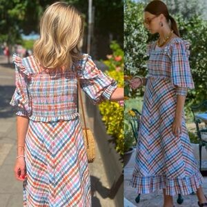 Hunter Bell Multicolor Plaid Midi Dress